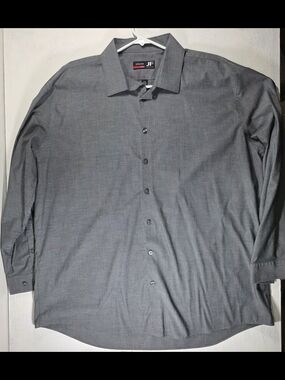 jf j.ferrar Men's Grey Button-Front Dress Shirt